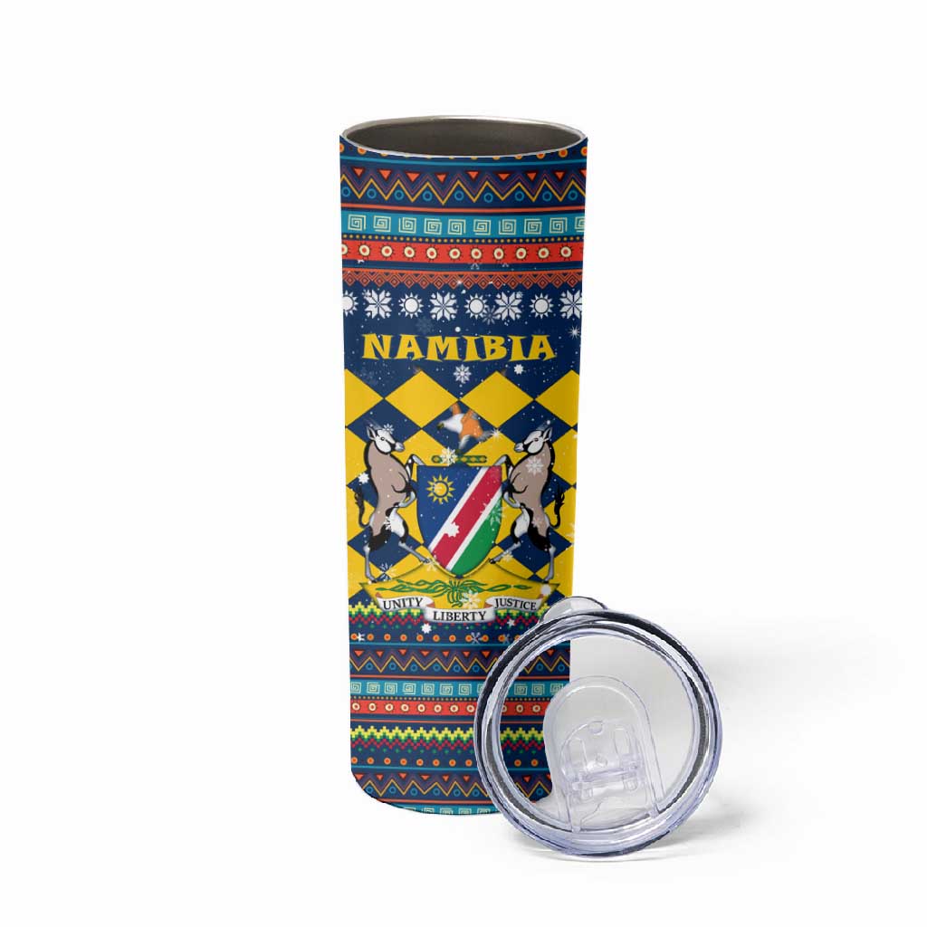 Namibia Christmas Skinny Tumbler Coat of Arms and Flag Map Motif - African Pride
