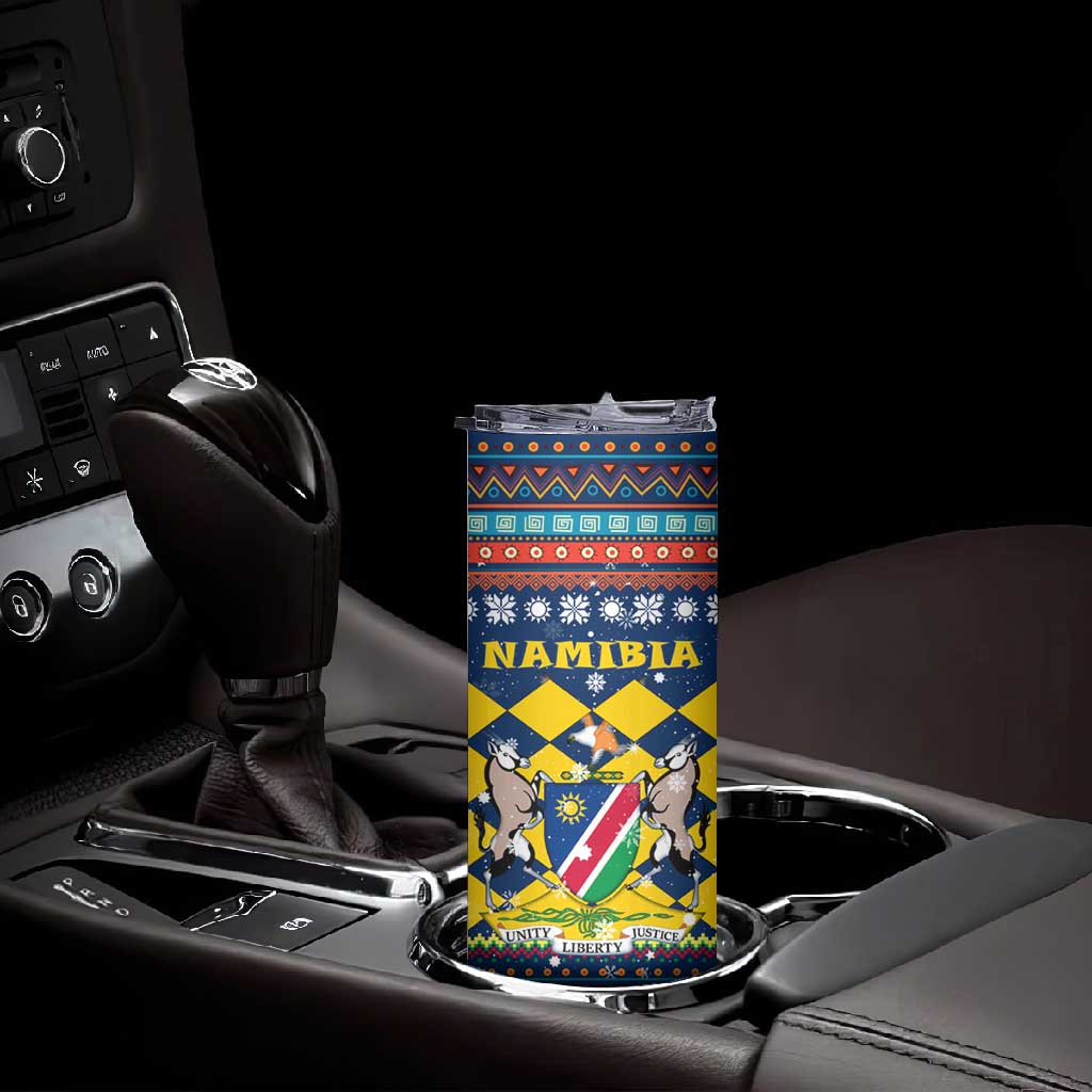 Namibia Christmas Skinny Tumbler Coat of Arms and Flag Map Motif - African Pride