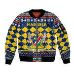 Namibia Christmas Sleeve Zip Bomber Jacket Coat of Arms and Flag Map Motif - African Pride