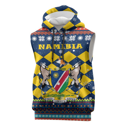 Namibia Christmas Sleeveless Hoodie Coat of Arms and Flag Map Motif - African Pride
