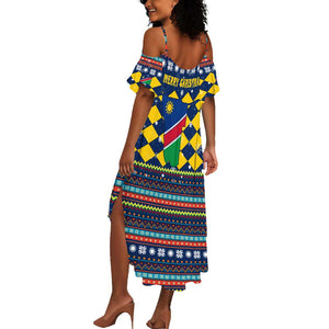 Namibia Christmas Summer Maxi Dress Coat of Arms and Flag Map Motif - African Pride