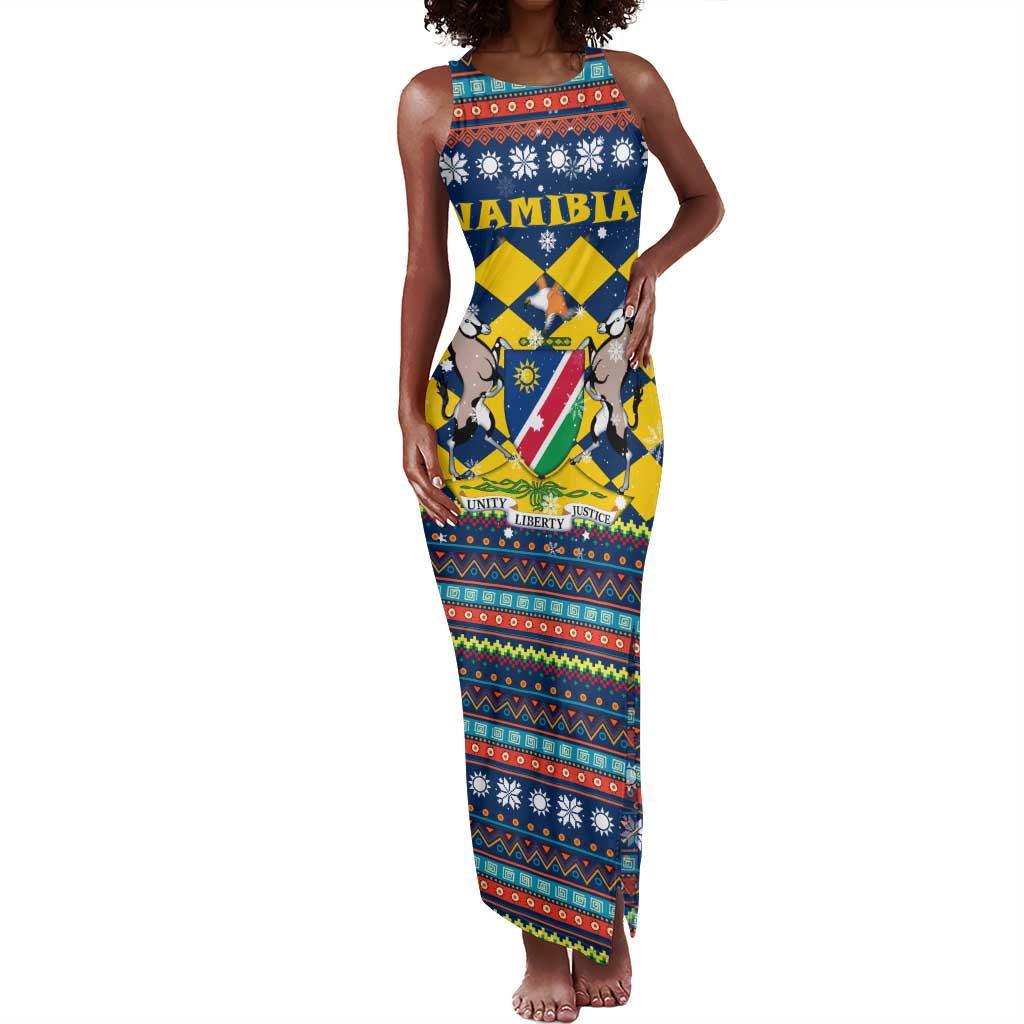 Namibia Christmas Tank Maxi Dress Coat of Arms and Flag Map Motif - African Pride