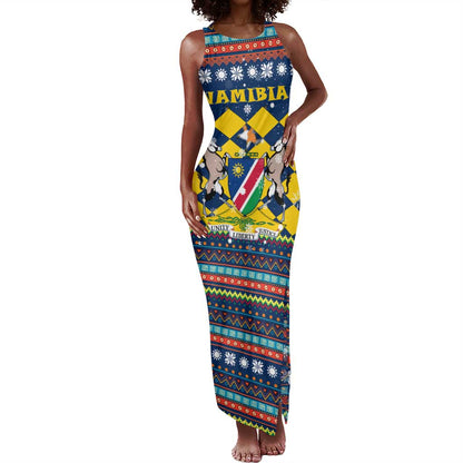 Namibia Christmas Tank Maxi Dress Coat of Arms and Flag Map Motif - African Pride