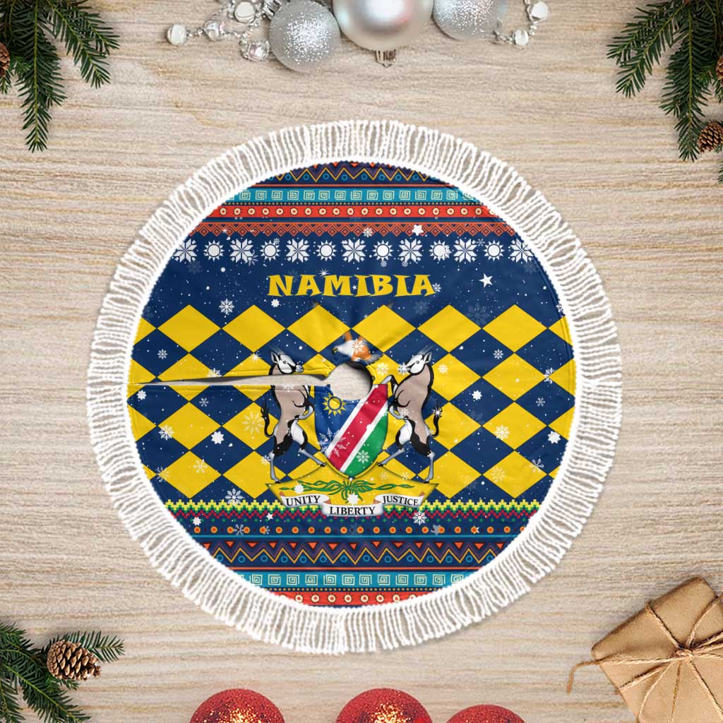 Namibia Christmas Tree Skirt Coat of Arms and Flag Map Motif - African Pride
