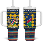 Namibia Christmas Tumbler With Handle Coat of Arms and Flag Map Motif - African Pride