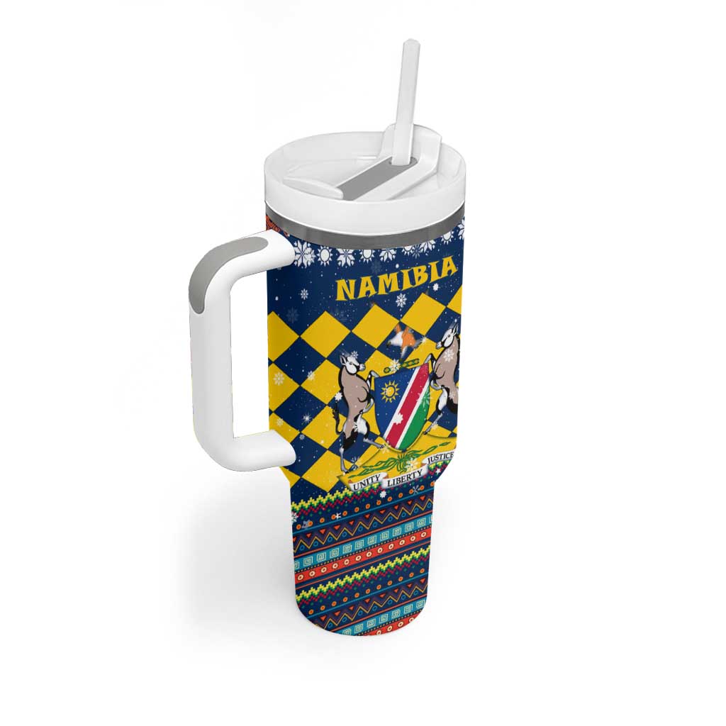 Namibia Christmas Tumbler With Handle Coat of Arms and Flag Map Motif - African Pride