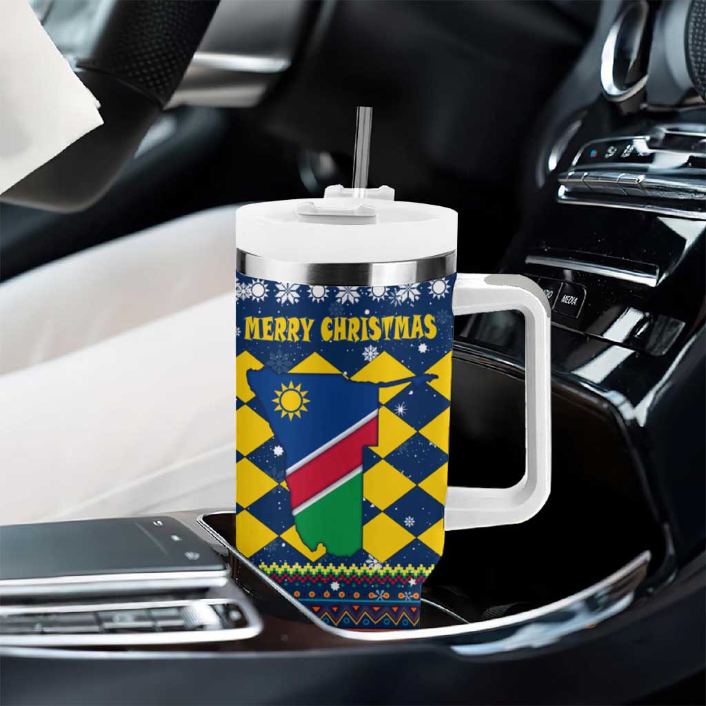 Namibia Christmas Tumbler With Handle Coat of Arms and Flag Map Motif - African Pride