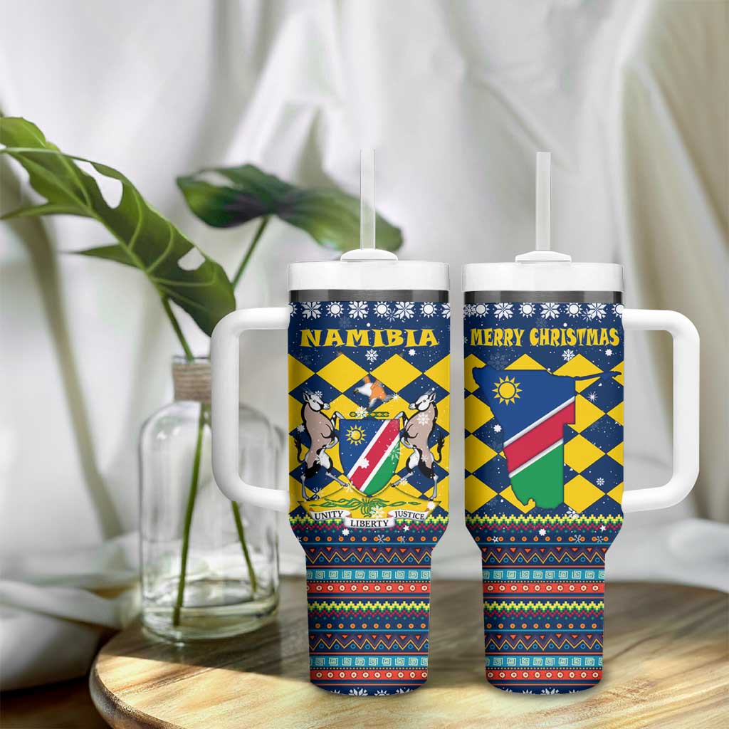 Namibia Christmas Tumbler With Handle Coat of Arms and Flag Map Motif - African Pride