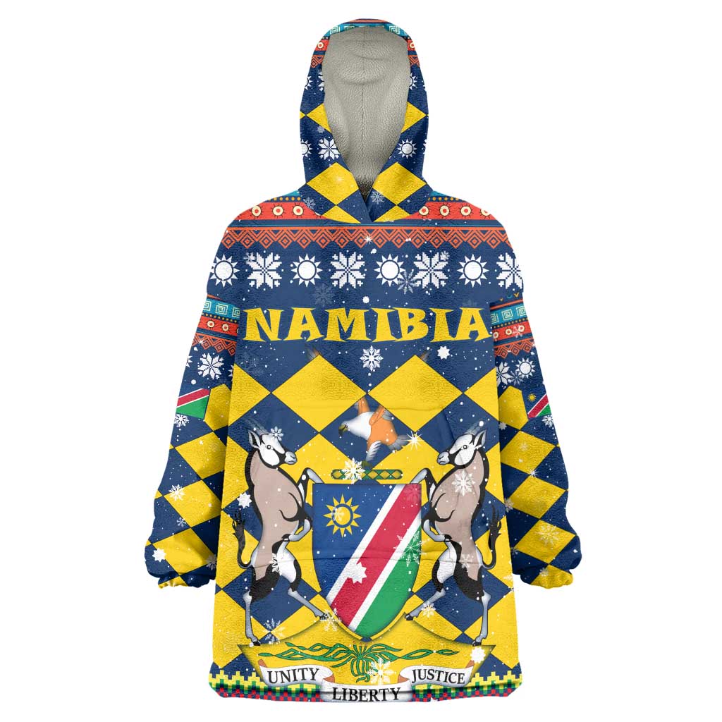 Namibia Christmas Wearable Blanket Hoodie Coat of Arms and Flag Map Motif - African Pride