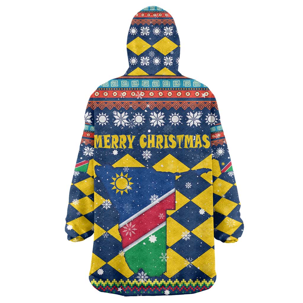 Namibia Christmas Wearable Blanket Hoodie Coat of Arms and Flag Map Motif - African Pride