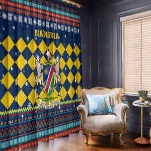 Namibia Christmas Window Curtain Coat of Arms and Flag Map Motif - African Pride