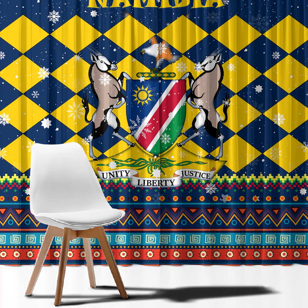 Namibia Christmas Window Curtain Coat of Arms and Flag Map Motif - African Pride