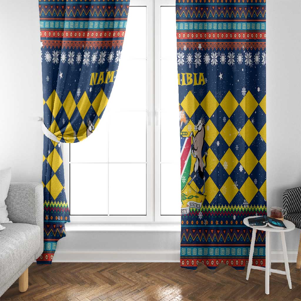 Namibia Christmas Window Curtain Coat of Arms and Flag Map Motif - African Pride