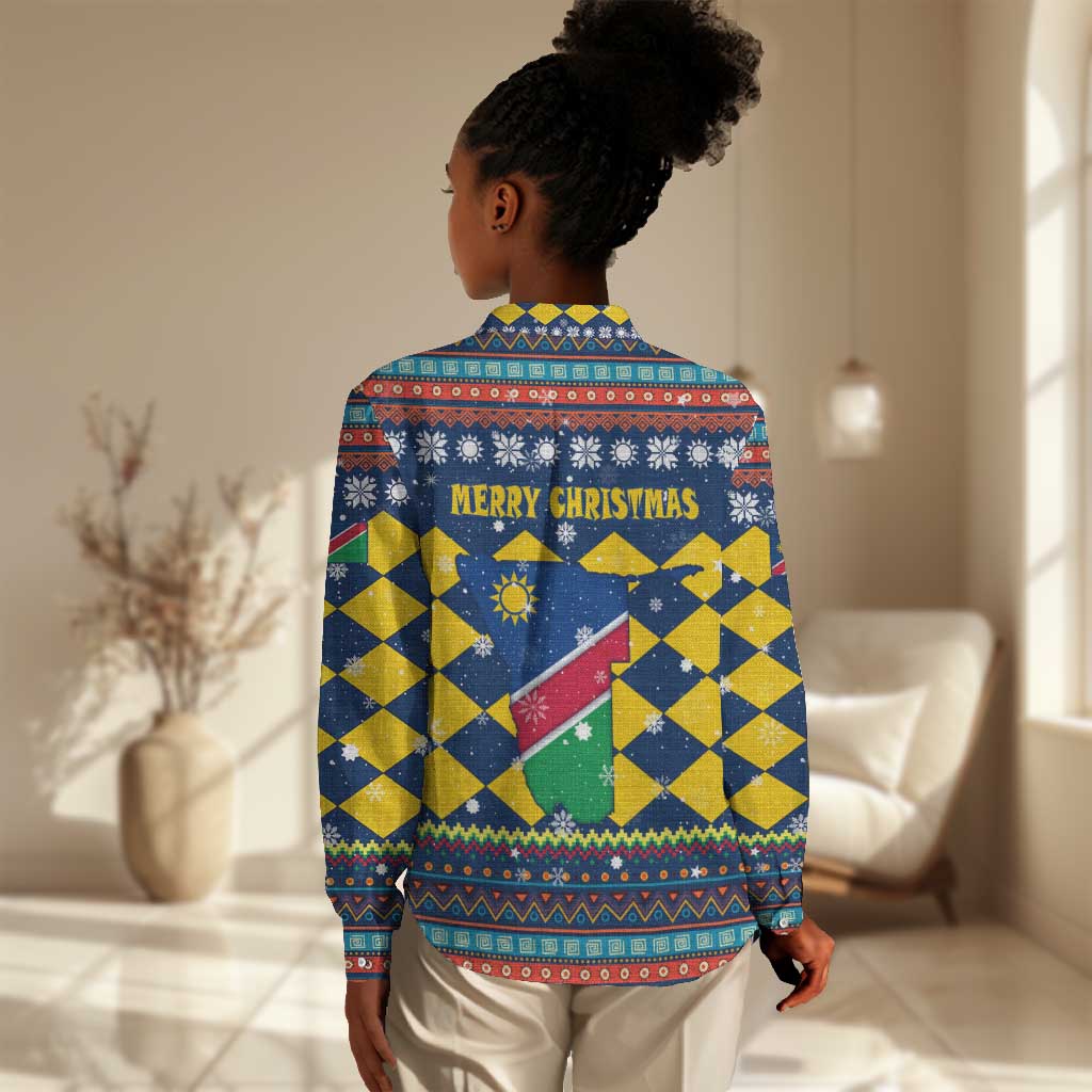 Namibia Christmas Women Casual Shirt Coat of Arms and Flag Map Motif - African Pride