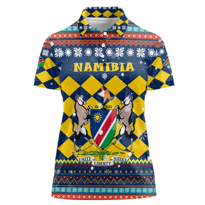 Namibia Christmas Women Polo Shirt Coat of Arms and Flag Map Motif - African Pride