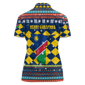 Namibia Christmas Women Polo Shirt Coat of Arms and Flag Map Motif - African Pride