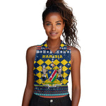 Namibia Christmas Women Sleeveless Polo Shirt Coat of Arms and Flag Map Motif - African Pride