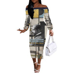 W.E.B. Du Bois Education is Liberation Off The Shoulder Long Sleeve Dress Scholar, Activist, Visionary Tribute Design - African Pride