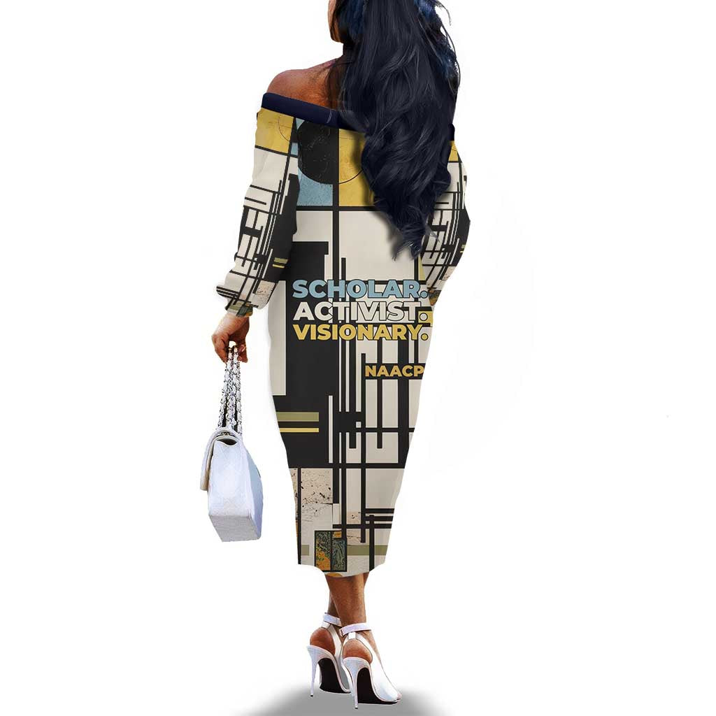 W.E.B. Du Bois Education is Liberation Off The Shoulder Long Sleeve Dress Scholar, Activist, Visionary Tribute Design - African Pride