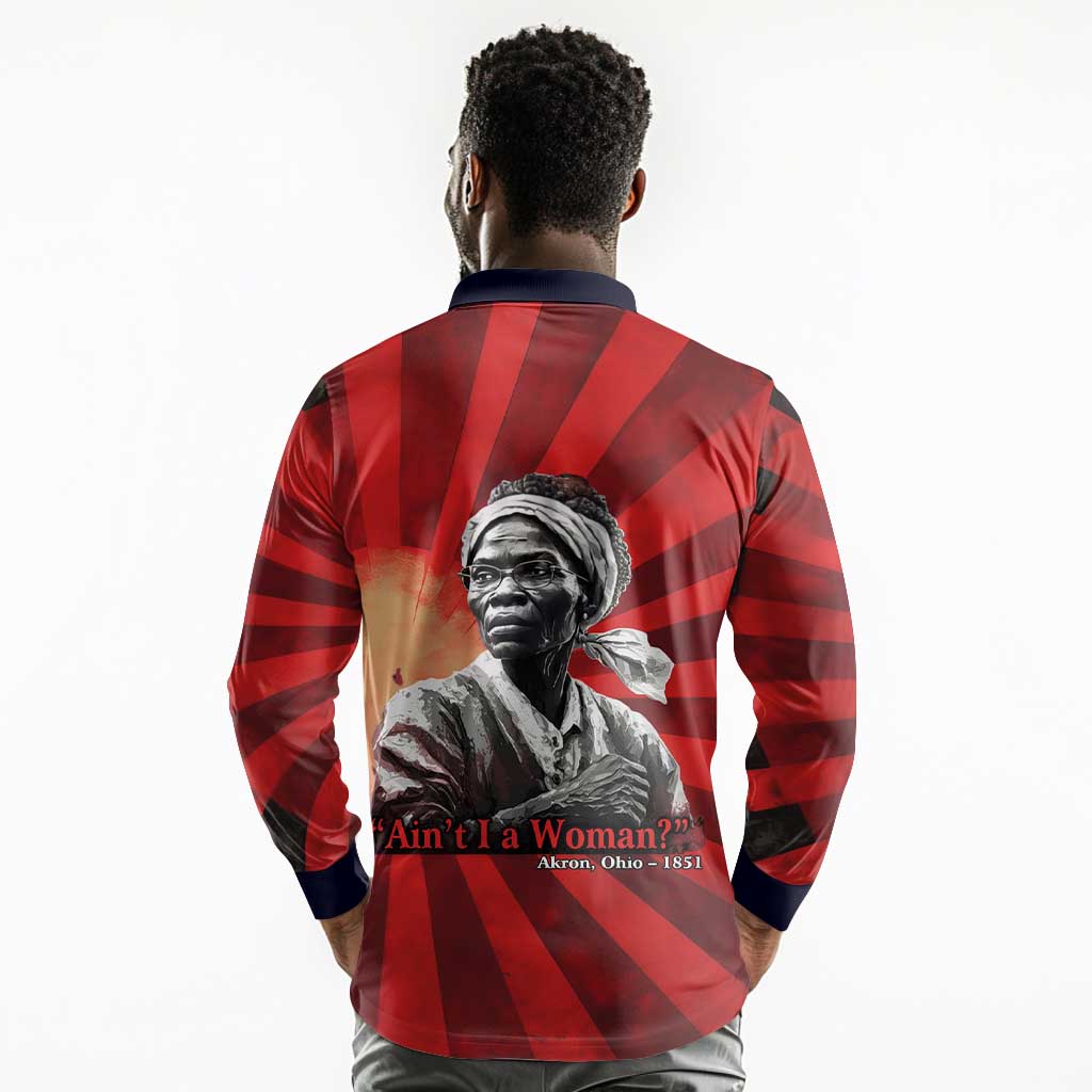 Sojourner Truth Long Sleeve Polo Shirt Ain’t I a Woman - Akron 1851 Speech Tribute Design - African Pride