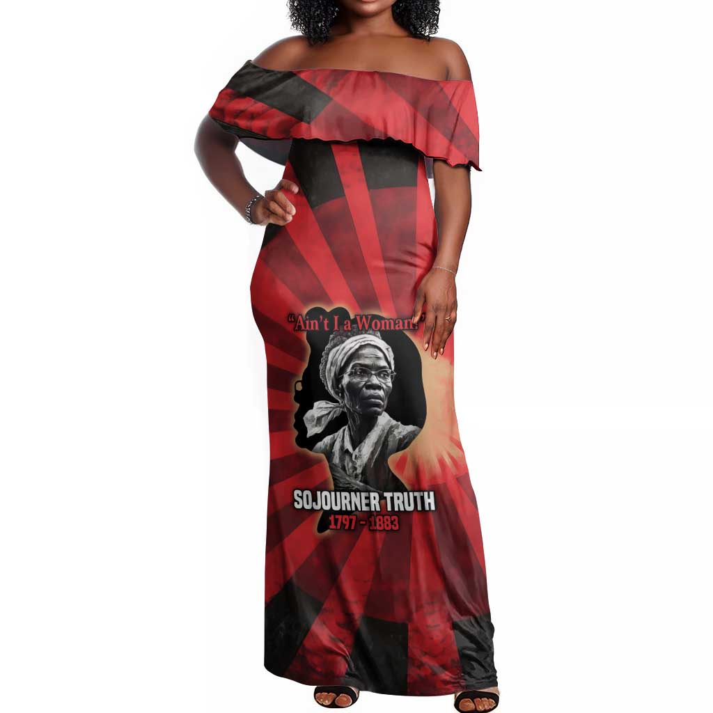 Sojourner Truth Off Shoulder Maxi Dress Ain’t I a Woman - Akron 1851 Speech Tribute Design - African Pride
