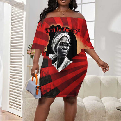 Sojourner Truth Off Shoulder Short Dress Ain’t I a Woman - Akron 1851 Speech Tribute Design - African Pride
