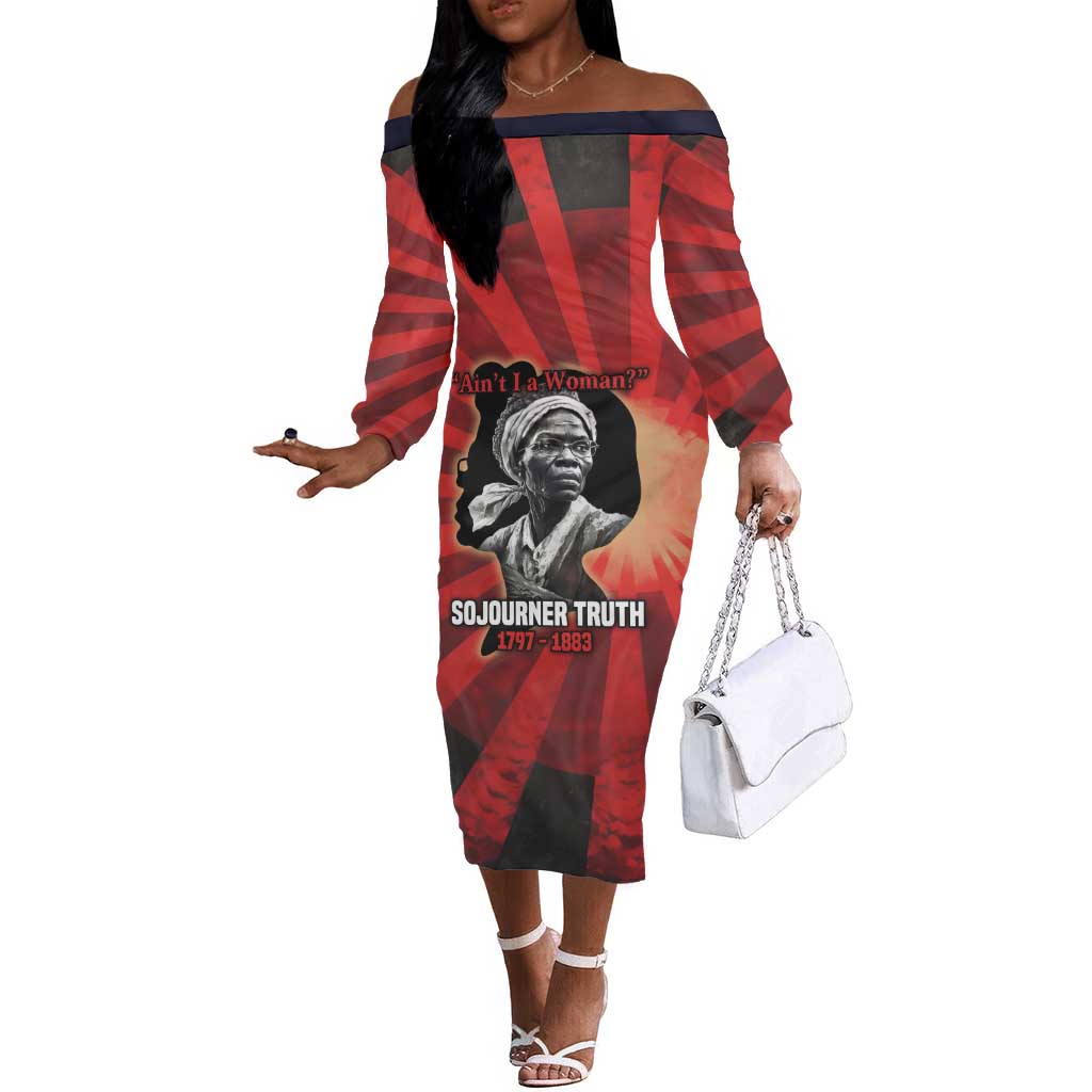 Sojourner Truth Off The Shoulder Long Sleeve Dress Ain’t I a Woman - Akron 1851 Speech Tribute Design - African Pride