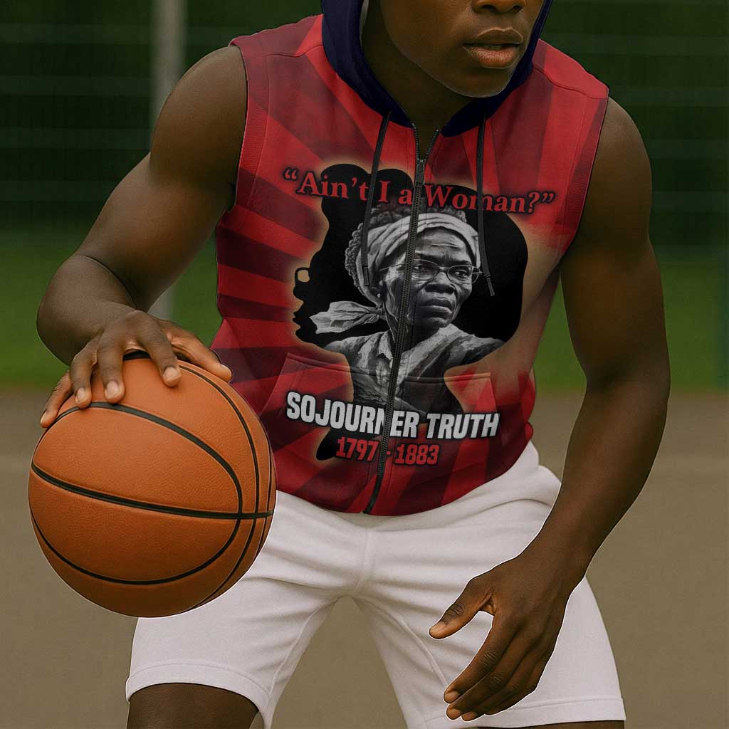 Sojourner Truth Sleeveless Zip Hoodie Ain’t I a Woman - Akron 1851 Speech Tribute Design - African Pride