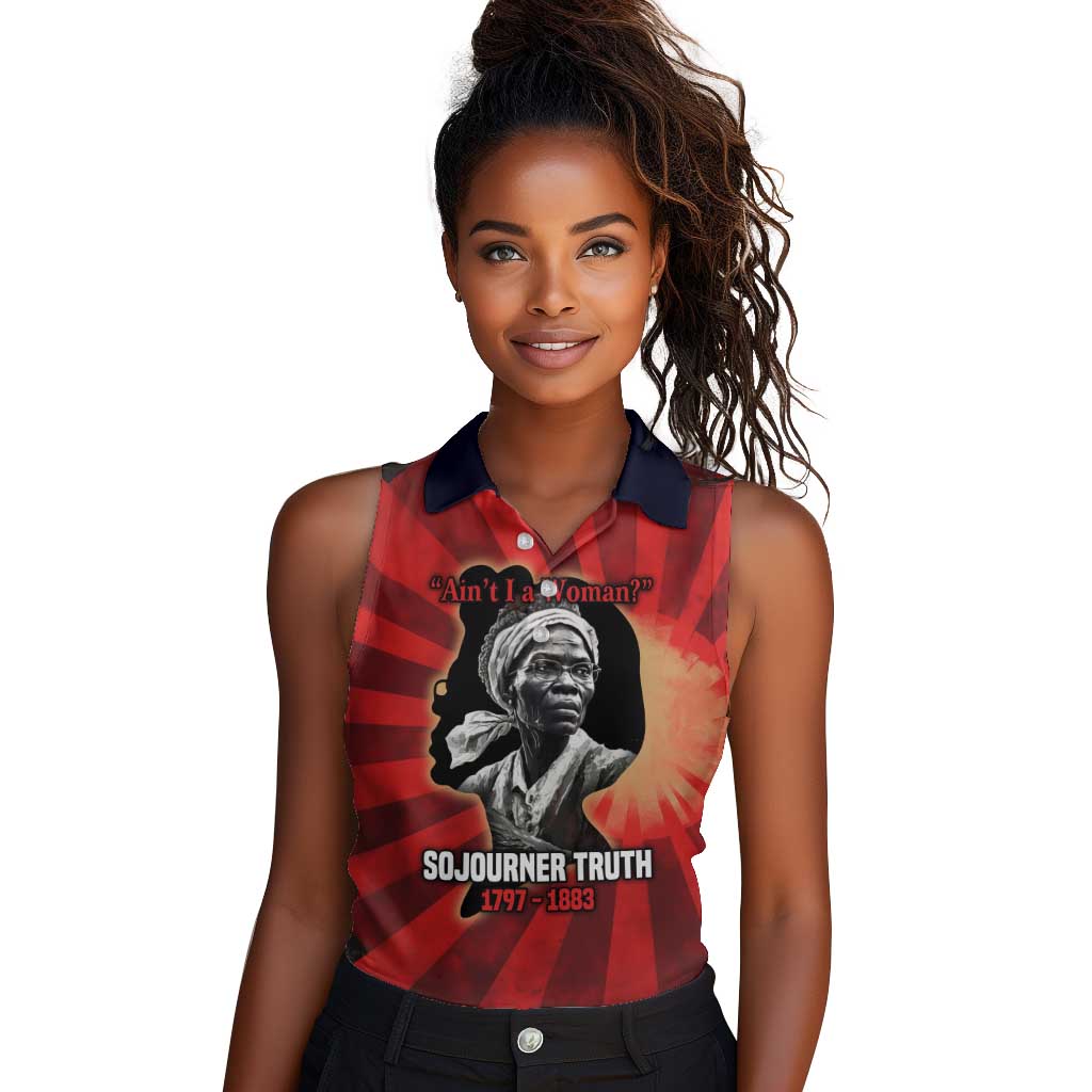 Sojourner Truth Women Sleeveless Polo Shirt Ain’t I a Woman - Akron 1851 Speech Tribute Design - African Pride