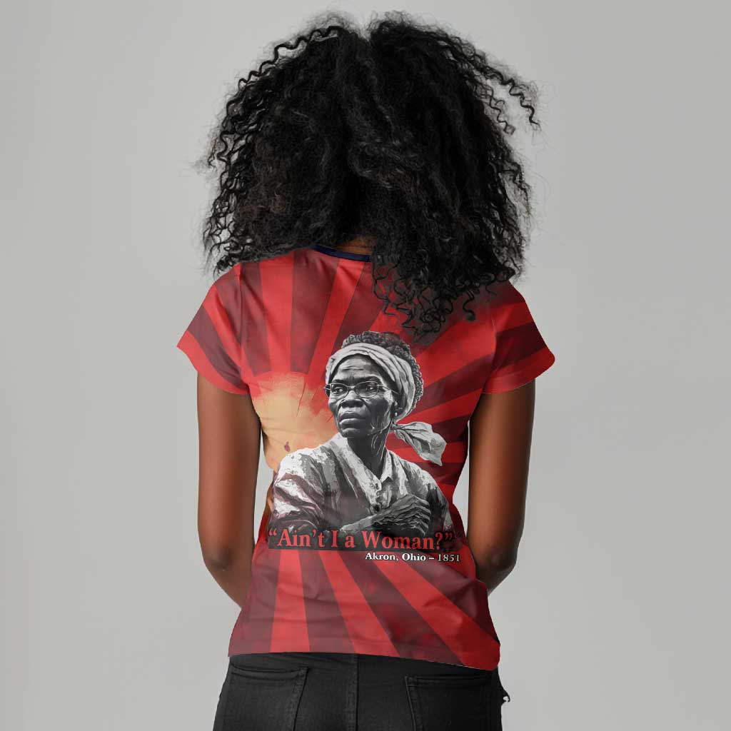 Sojourner Truth Women V-Neck T-Shirt Aint I a Woman - Akron 1851 Speech Tribute Design TS04