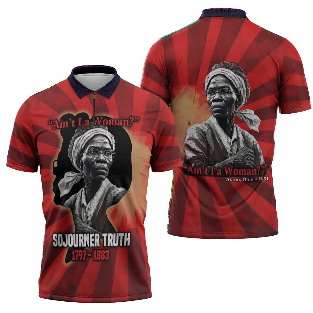 Sojourner Truth Zipper Polo Shirt Ain’t I a Woman - Akron 1851 Speech Tribute Design - African Pride