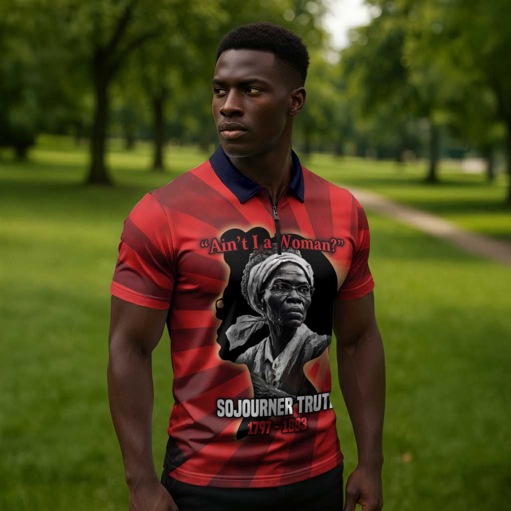 Sojourner Truth Zipper Polo Shirt Ain’t I a Woman - Akron 1851 Speech Tribute Design - African Pride