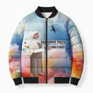 Sojourner Truth Bomber Puffer Jacket I Sell the Shadow - Abolitionist Legacy Watercolor Design - African Pride