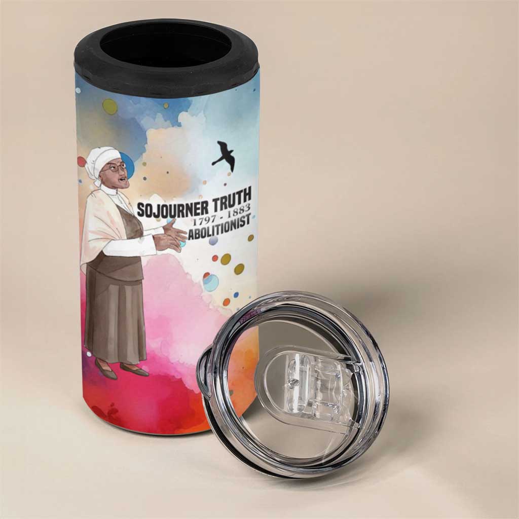 Sojourner Truth 4 in 1 Can Cooler Tumbler I Sell the Shadow - Abolitionist Legacy Watercolor Design - African Pride