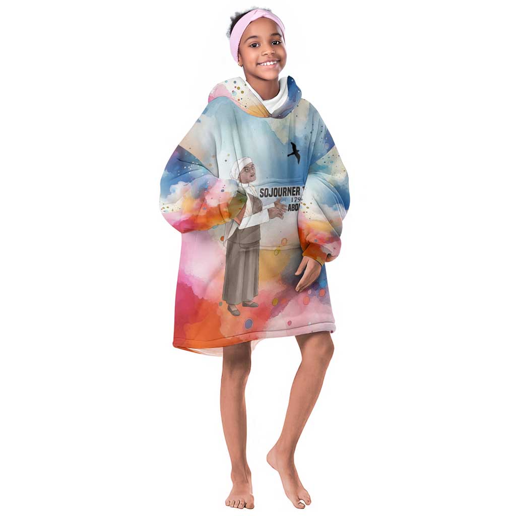 Sojourner Truth Kid Wearable Blanket Hoodie I Sell the Shadow - Abolitionist Legacy Watercolor Design - African Pride