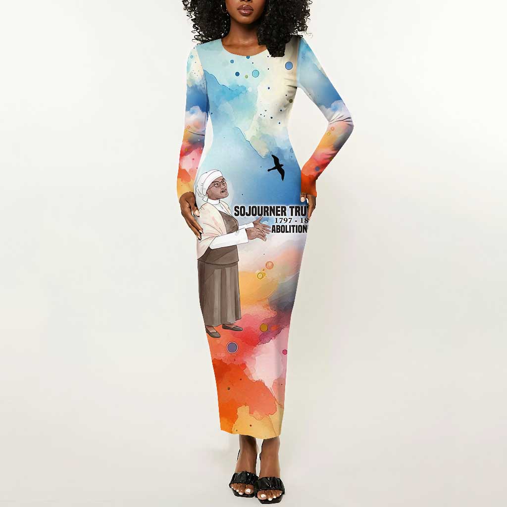 Sojourner Truth Long Sleeve Bodycon Dress I Sell the Shadow - Abolitionist Legacy Watercolor Design - African Pride