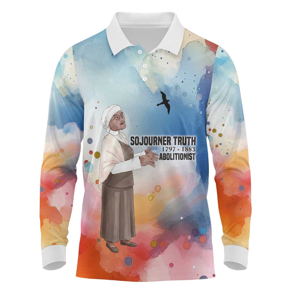 Sojourner Truth Long Sleeve Polo Shirt I Sell the Shadow - Abolitionist Legacy Watercolor Design - African Pride