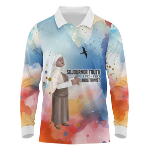 Sojourner Truth Long Sleeve Polo Shirt I Sell the Shadow - Abolitionist Legacy Watercolor Design - African Pride