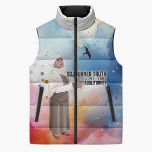 Sojourner Truth Sleeveless Puffer Jacket I Sell the Shadow - Abolitionist Legacy Watercolor Design - African Pride