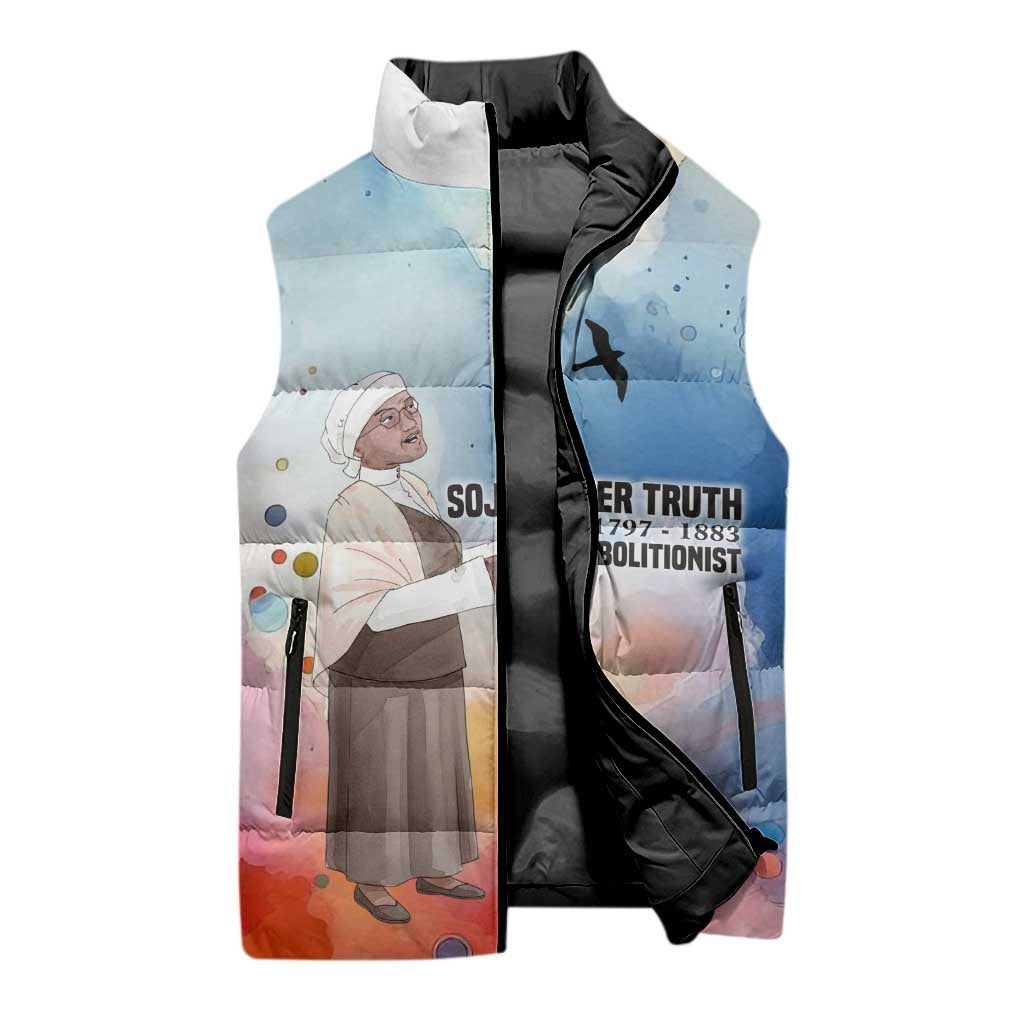 Sojourner Truth Sleeveless Puffer Jacket I Sell the Shadow - Abolitionist Legacy Watercolor Design - African Pride