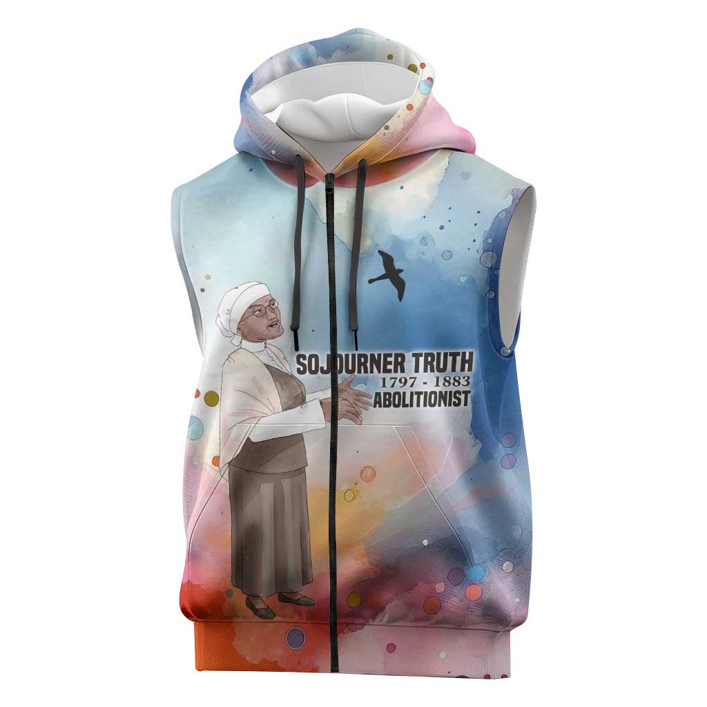 Sojourner Truth Sleeveless Zip Hoodie I Sell the Shadow - Abolitionist Legacy Watercolor Design - African Pride