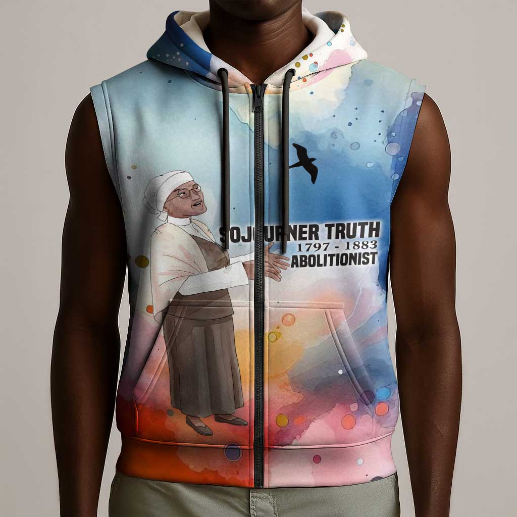 Sojourner Truth Sleeveless Zip Hoodie I Sell the Shadow - Abolitionist Legacy Watercolor Design - African Pride