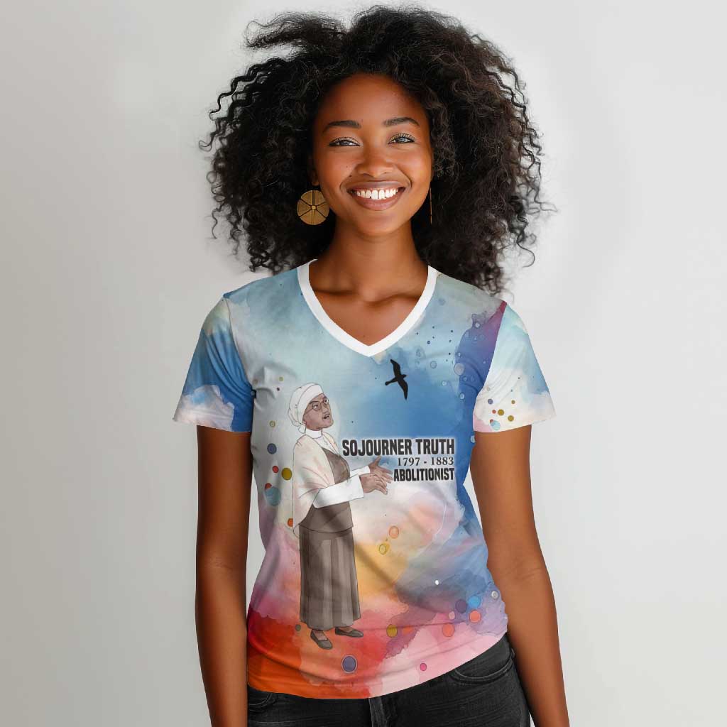 Sojourner Truth Women V-Neck T-Shirt I Sell the Shadow - Abolitionist Legacy Watercolor Design TS04