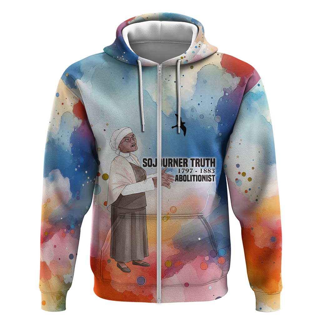 Sojourner Truth Zip Hoodie I Sell the Shadow - Abolitionist Legacy Watercolor Design - African Pride