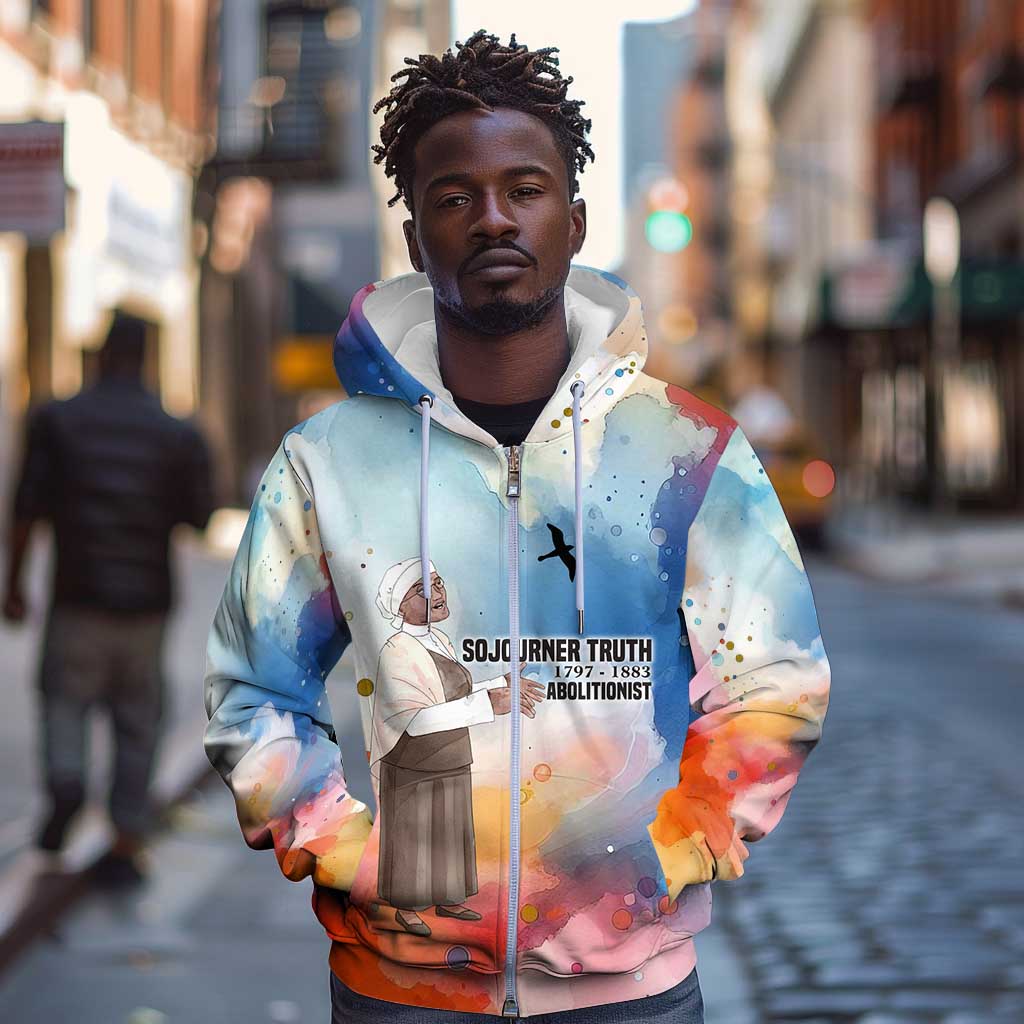 Sojourner Truth Zip Hoodie I Sell the Shadow - Abolitionist Legacy Watercolor Design - African Pride