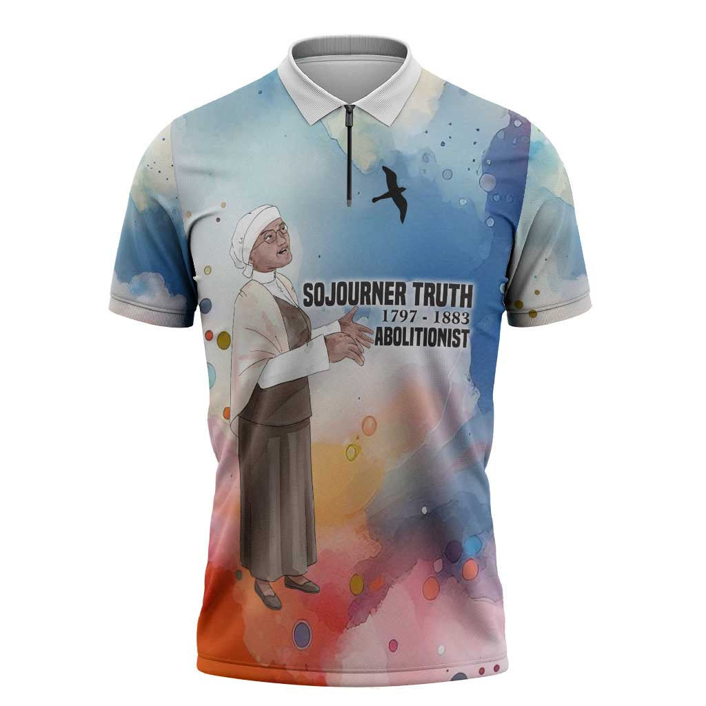 Sojourner Truth Zipper Polo Shirt I Sell the Shadow - Abolitionist Legacy Watercolor Design - African Pride