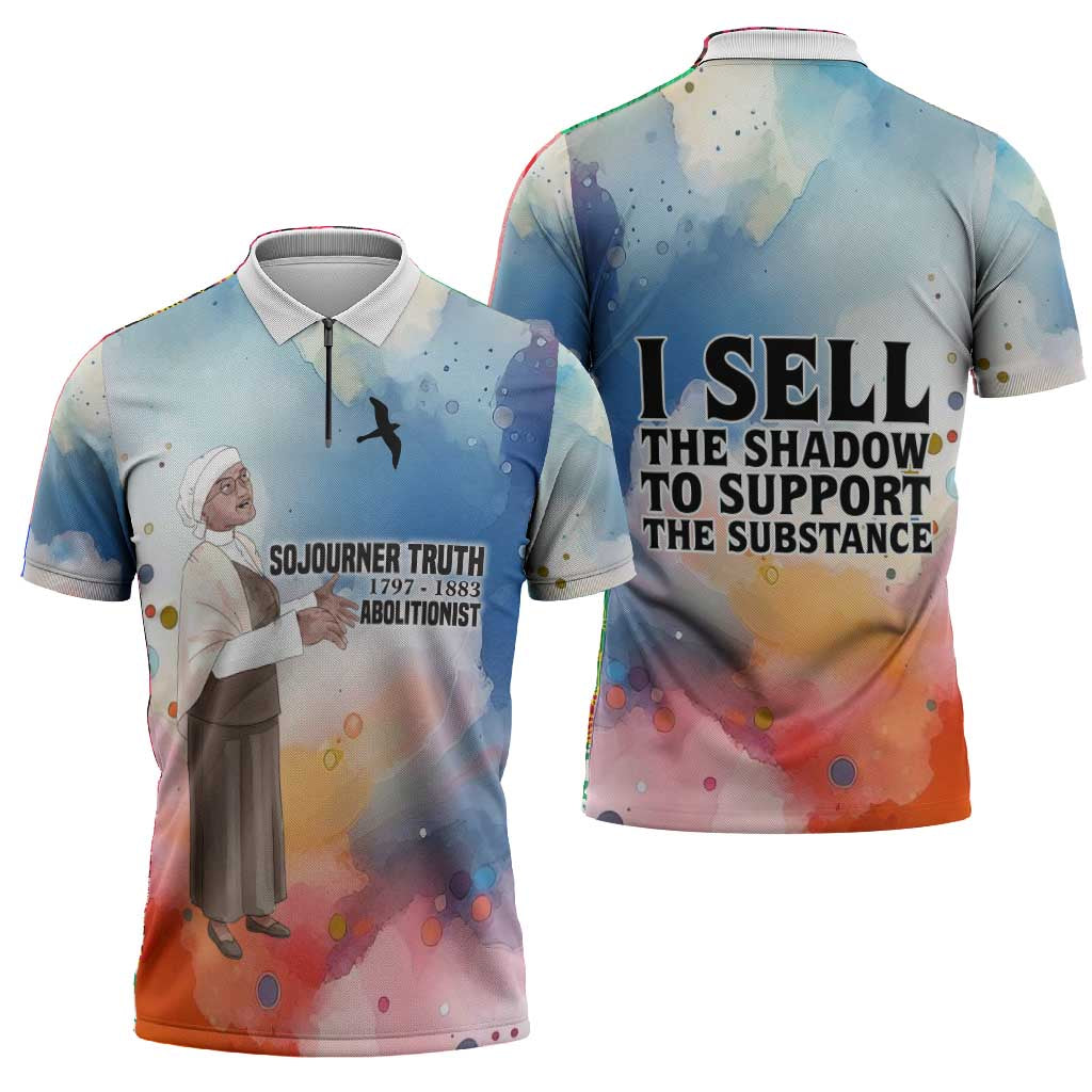 Sojourner Truth Zipper Polo Shirt I Sell the Shadow - Abolitionist Legacy Watercolor Design - African Pride