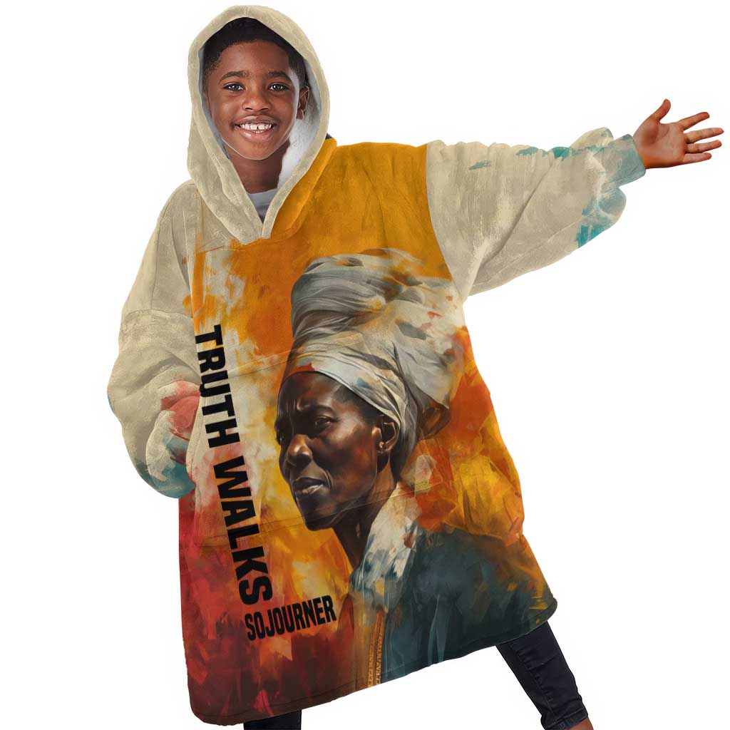 Sojourner Truth Kid Wearable Blanket Hoodie Truth Walks - Bold Portrait and Empowerment Design - African Pride