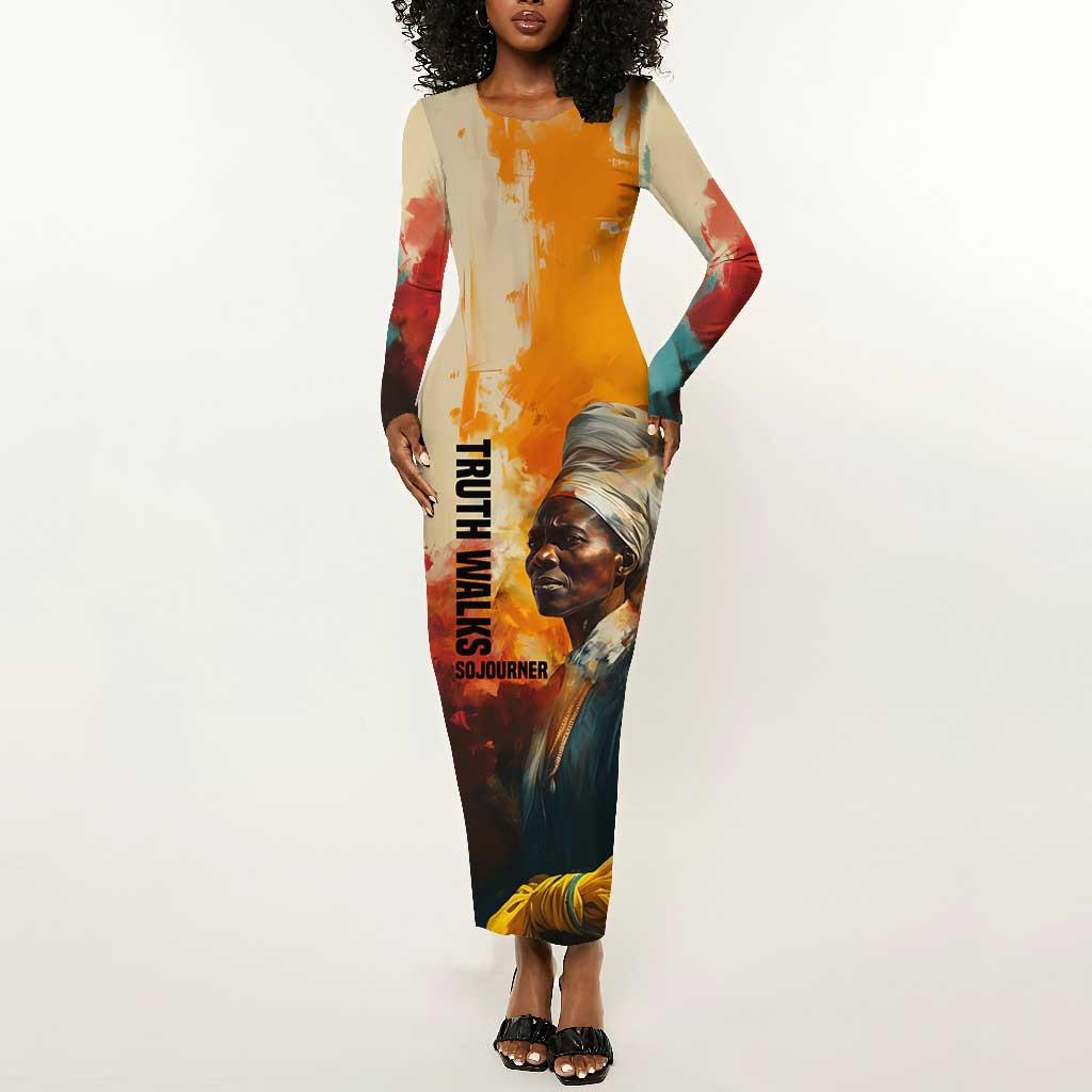 Sojourner Truth Long Sleeve Bodycon Dress Truth Walks - Bold Portrait and Empowerment Design - African Pride