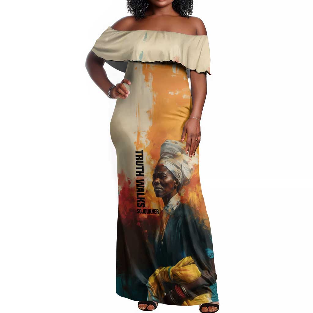 Sojourner Truth Off Shoulder Maxi Dress Truth Walks - Bold Portrait and Empowerment Design - African Pride